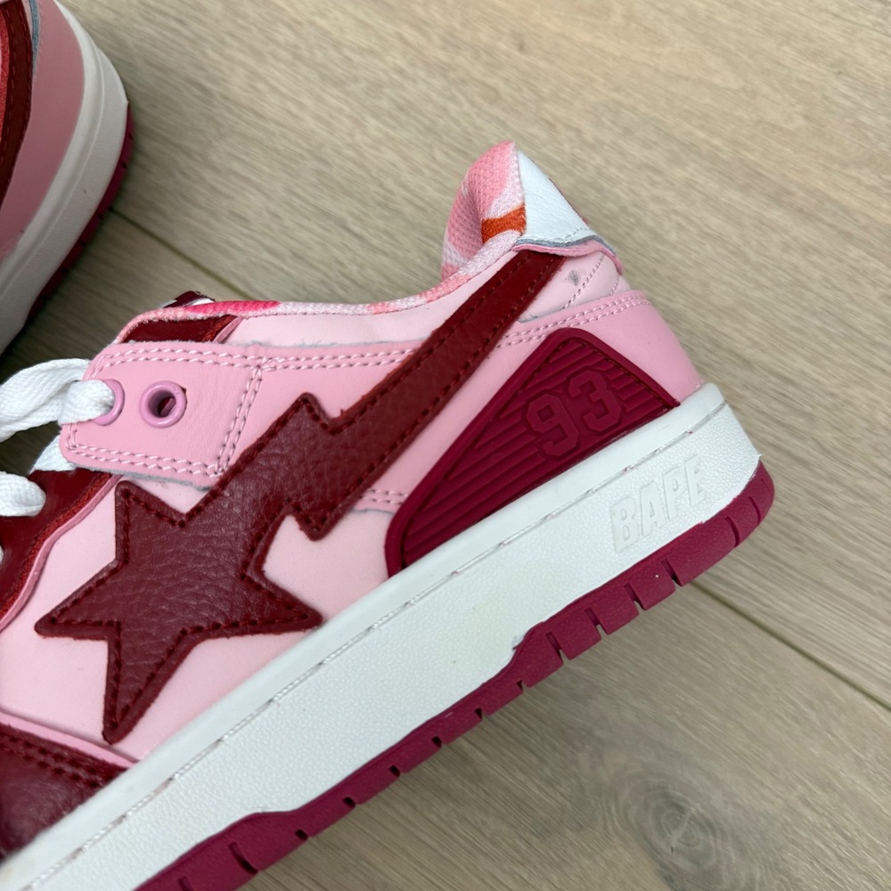 CC A Bathing Ape Bape Sta 93 Low Pink Burgundy Camo Leather Sneakers‎ M 7 W 8.5 - Picture 8 of 8